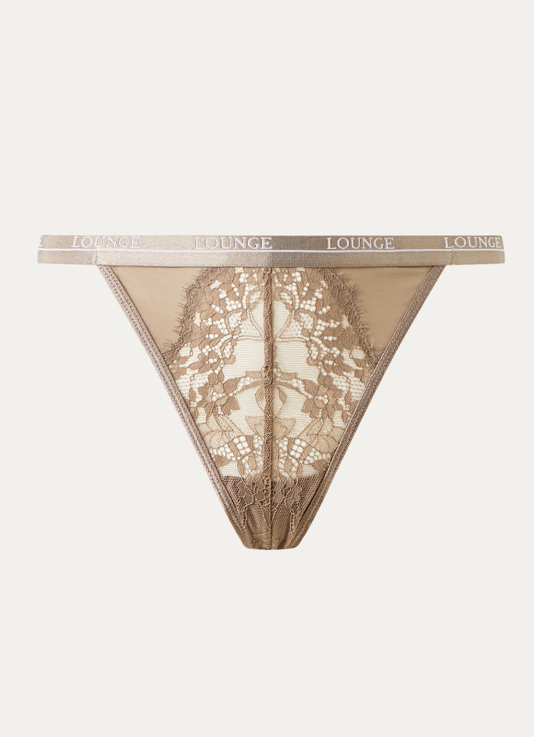 Lounge Dames Entice string van mesh met logoband in de kleur Lichtbruin, maat: XL