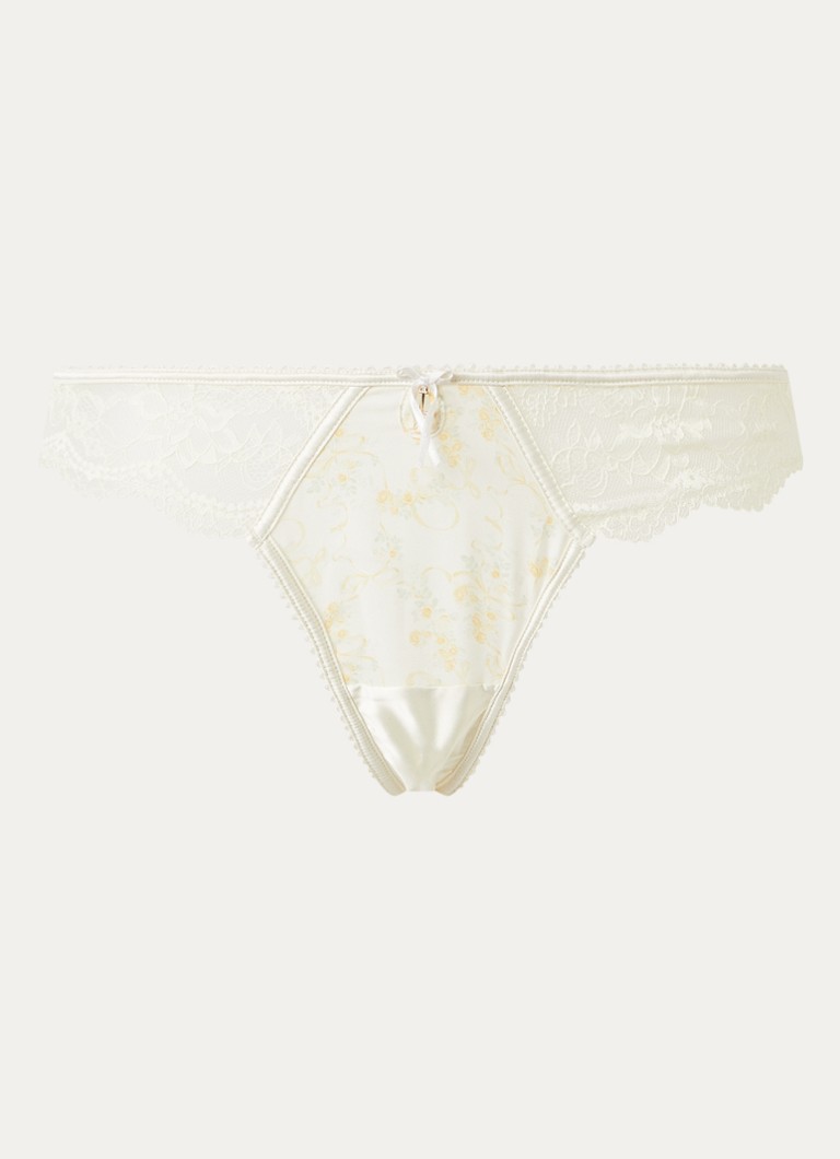 Lounge Dames Lila string van kant met details van satijn in de kleur Geel, maat: XS