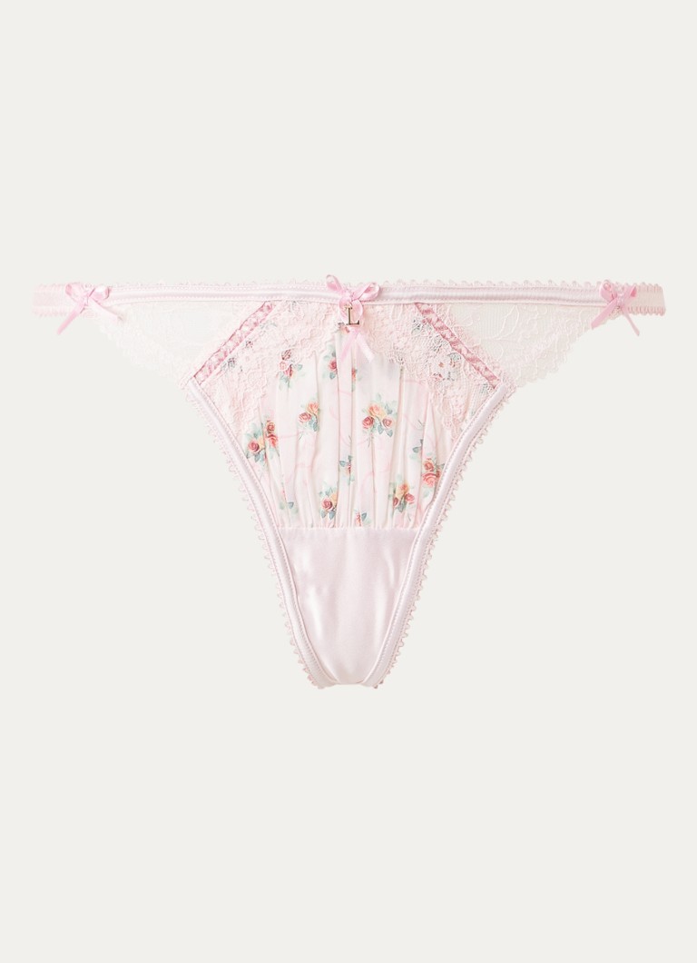 Lounge Dames Orelia string met smockwerk en kant in de kleur Lichtroze, maat: XL