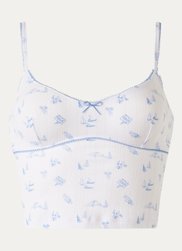 Lounge Dames Pyjamatop met print in de kleur Wit, maat: S
