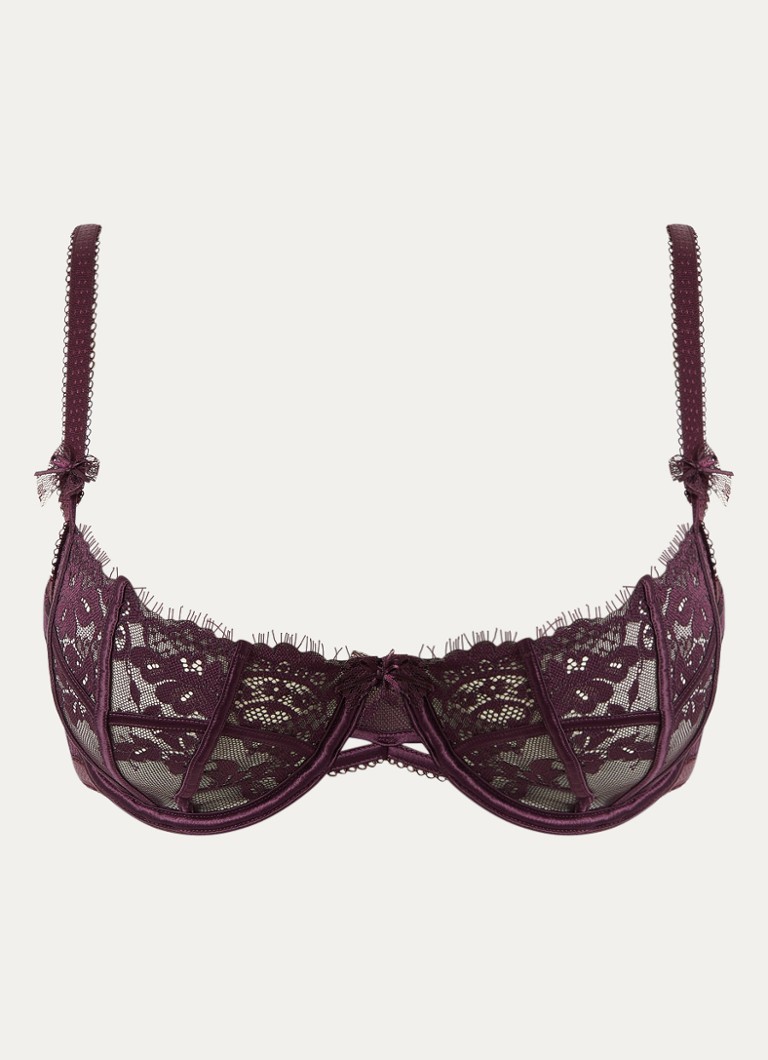 Lounge Dames Roxanna balconette bh van mesh in de kleur Aubergine, maat: D80