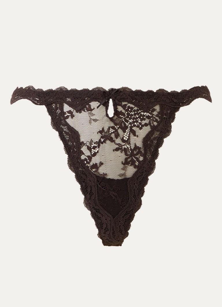 Lounge Dames Adorn string van kant in de kleur Chocoladebruin, maat: XL