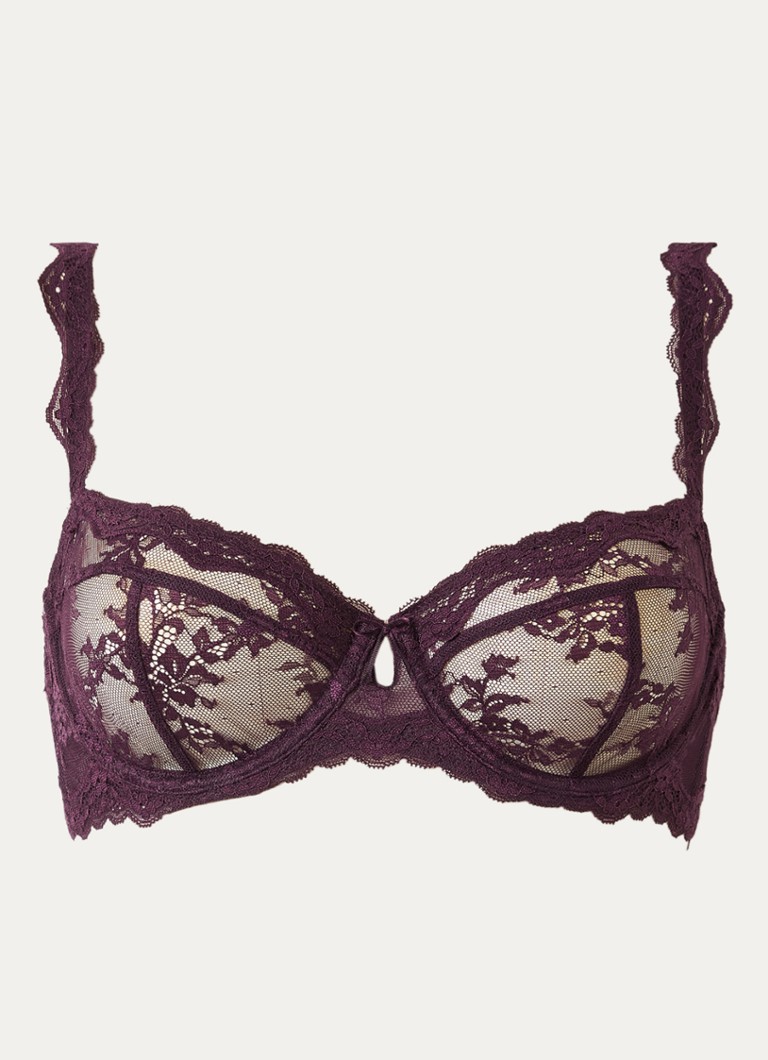 Lounge Dames Adorn balconette bh van mesh in de kleur Aubergine, maat: B80