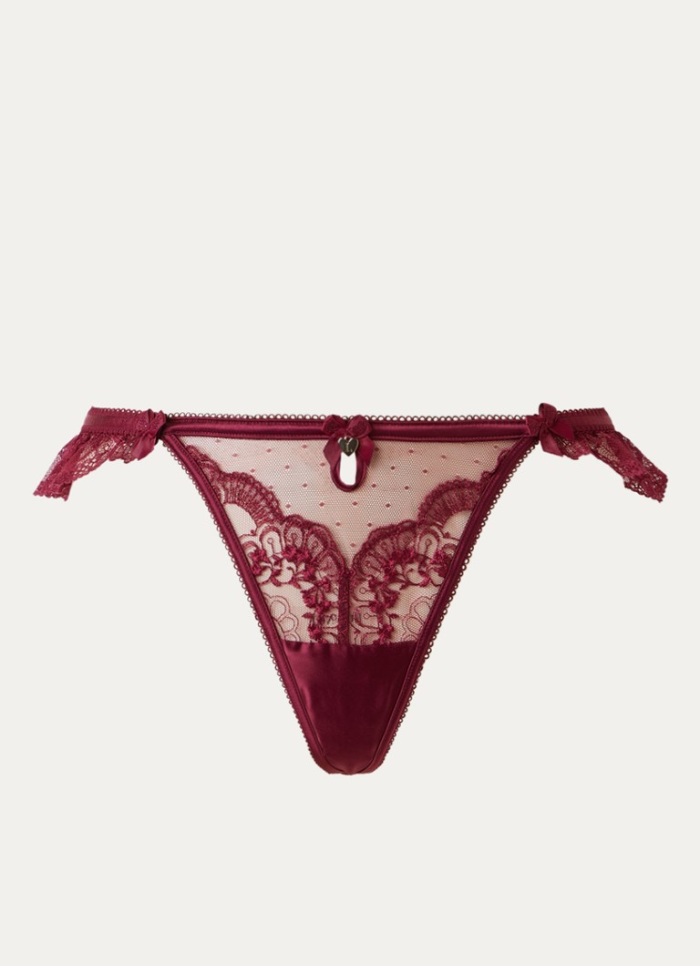 Lounge Dames Angelica string van mesh met borduring in de kleur Bordeauxrood, maat: L