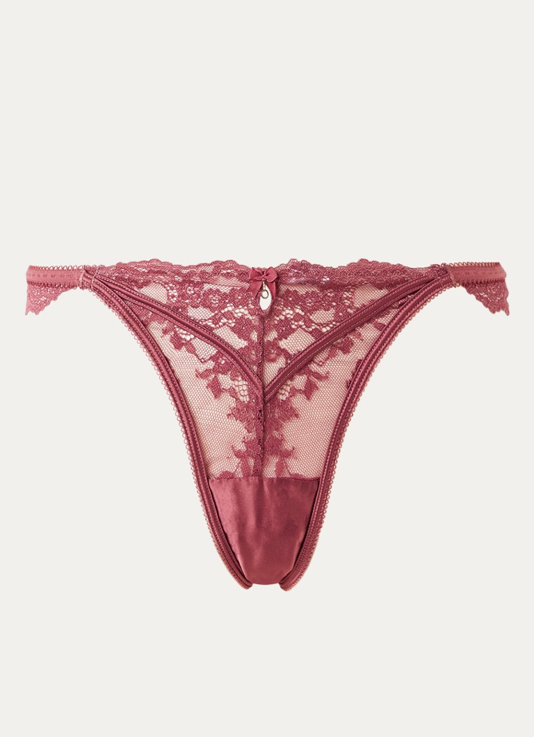 Lounge Dames Enchant string met borduring in de kleur Roodbruin, maat: XS