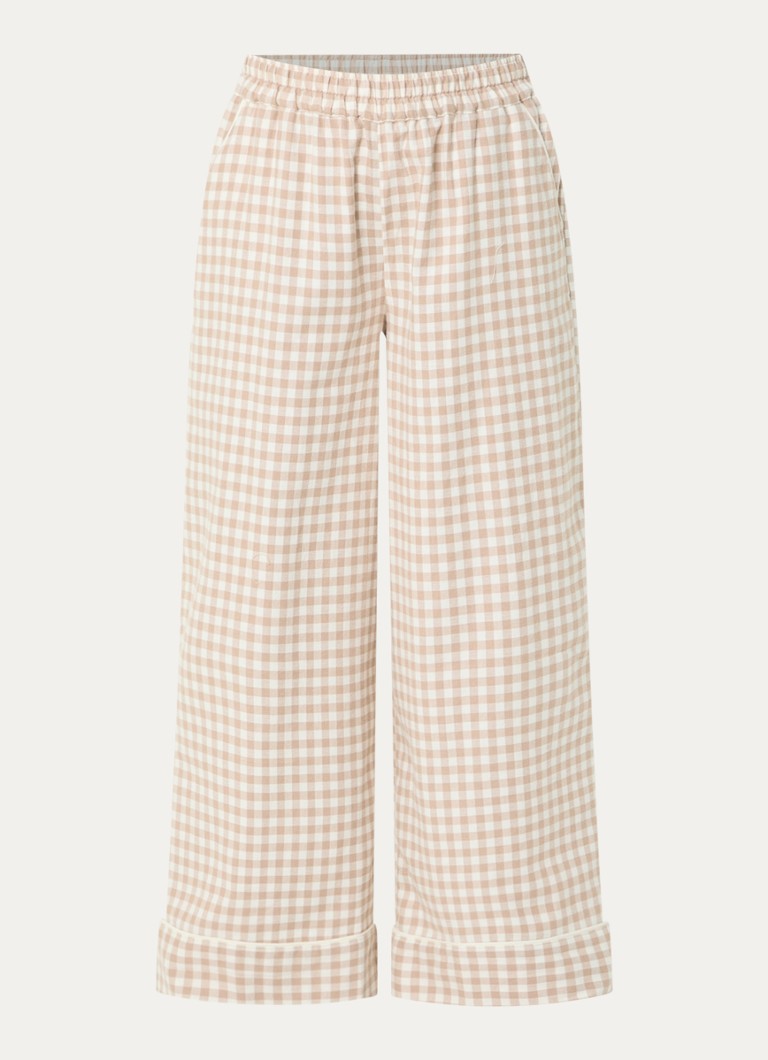 Lounge Dames Gingham pyjamabroek met ruitdessin in de kleur Beige, maat: S