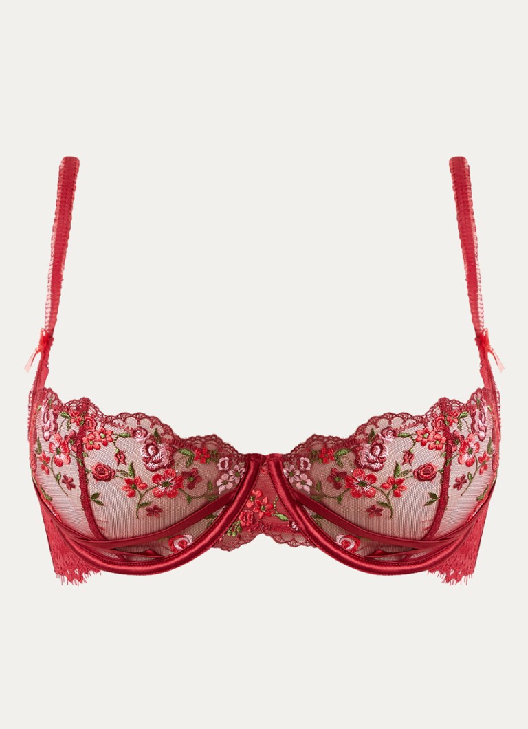 Lounge Dames Giselle balconette bh van mesh met bloemborduring in de kleur Donkerrood, maat: B80