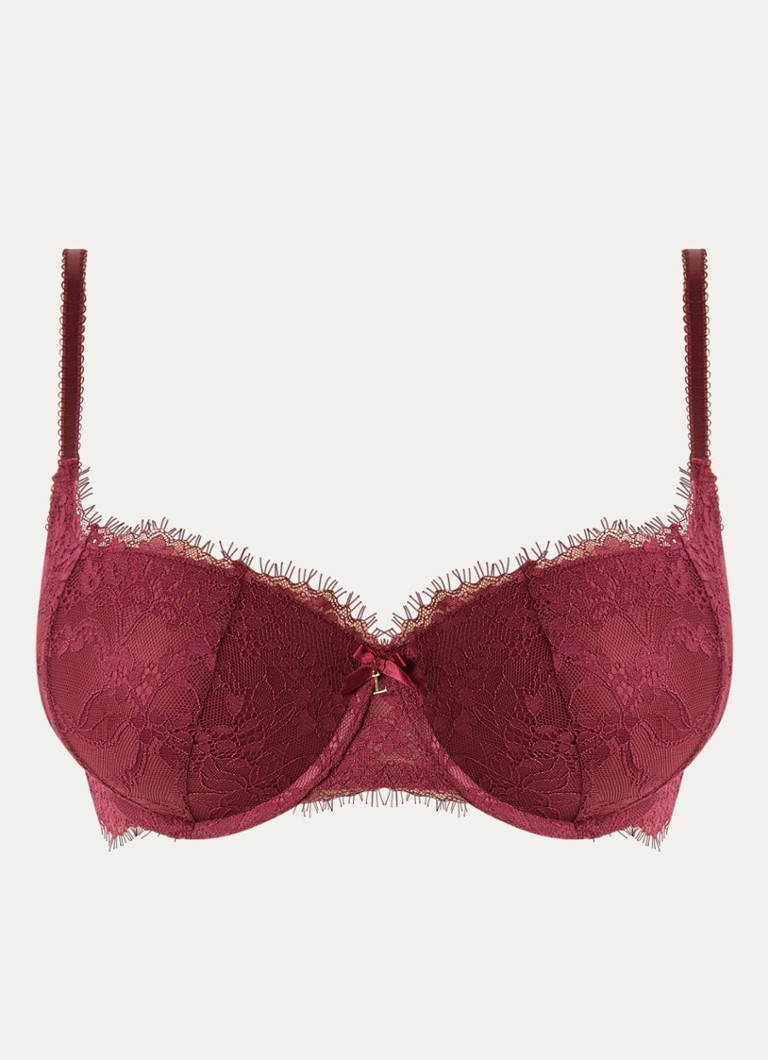 Lounge Dames Voorgevormde balconette bh met overlay van kant in de kleur Aubergine, maat: D75