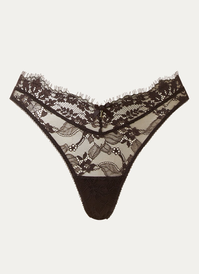 Lounge Dames String van mesh in de kleur Donkerbruin, maat: L