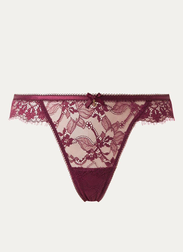 Lounge Dames String van mesh in de kleur Aubergine, maat: L