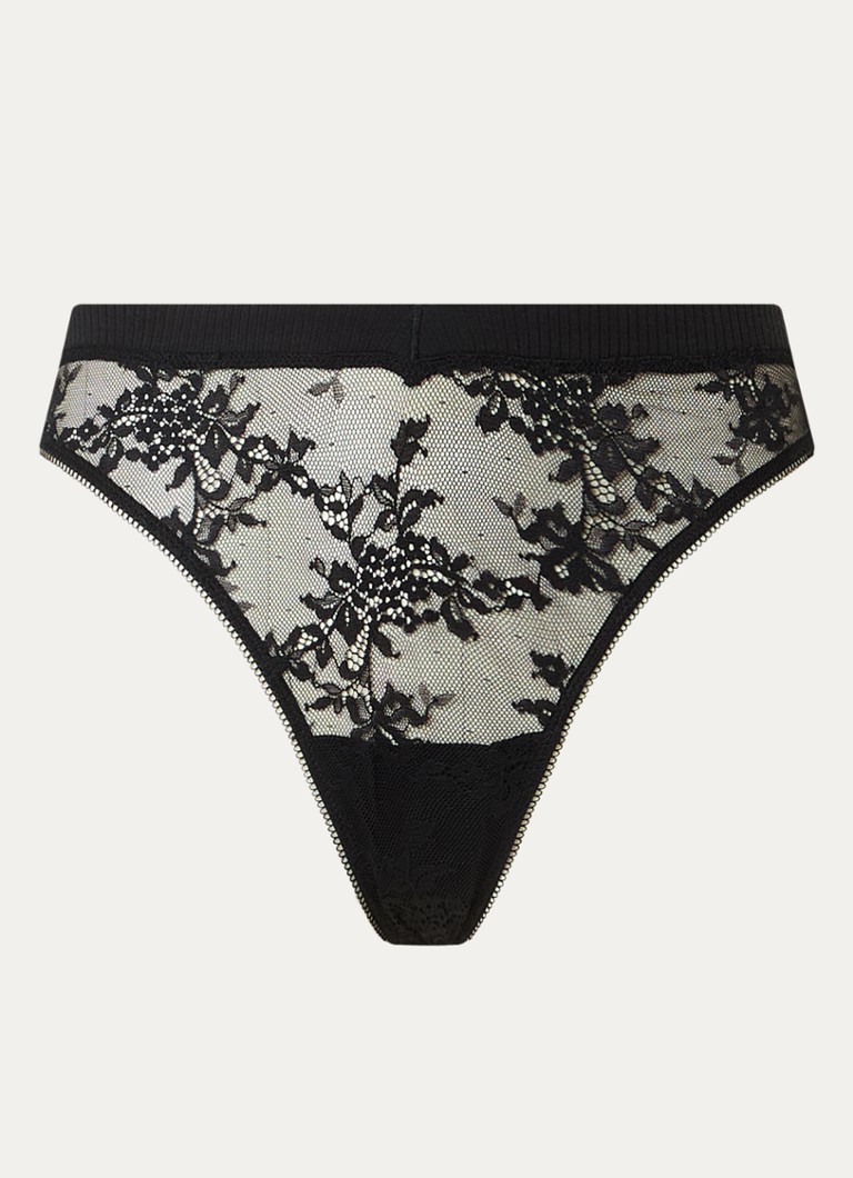 Lounge Dames String van kant in de kleur Zwart, maat: XL