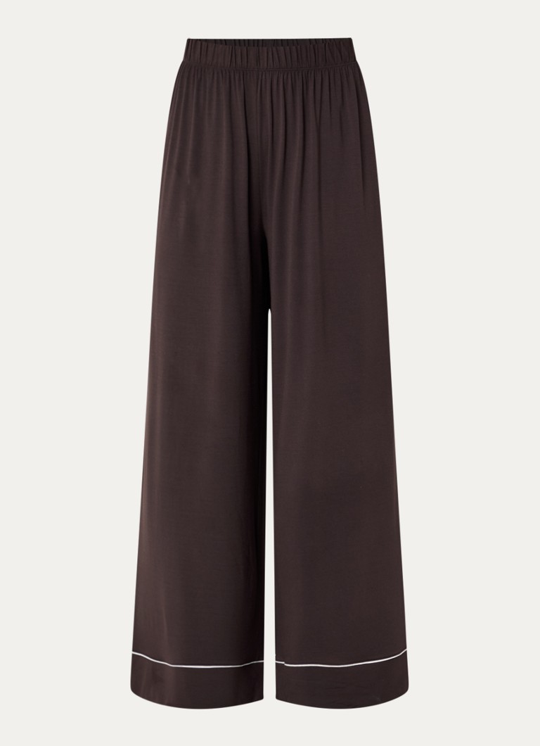 Lounge Dames Pyjamabroek met contrasterende bies in de kleur Chocoladebruin, maat: XL
