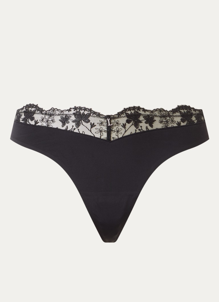 Lounge Dames Tanga met kant in de kleur Zwart, maat: L