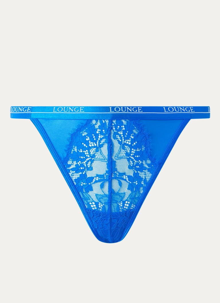 Lounge Dames Entice tanga van kant met logoband in de kleur Blauw, maat: XS