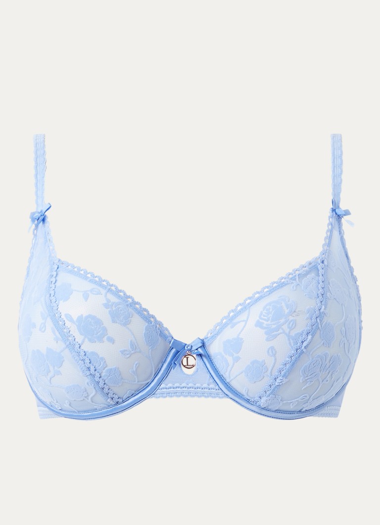 Lounge Dames Beugel bh van mesh met flockprint in de kleur Blauw, maat: E75