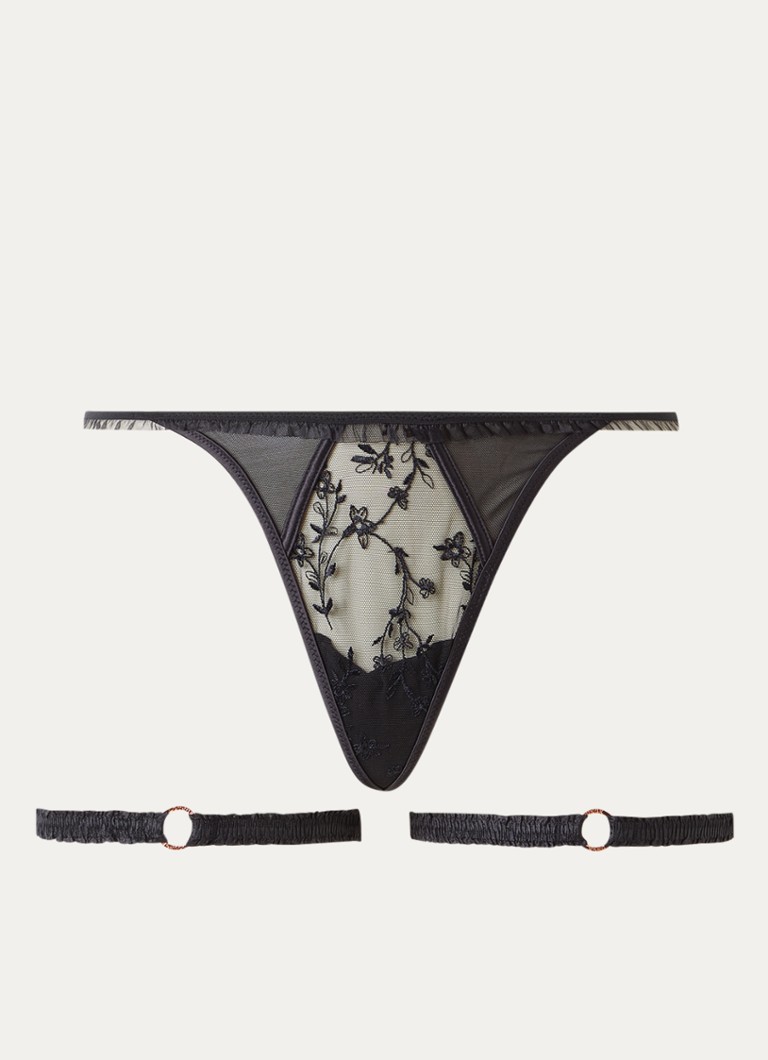 Lounge Dames Gia tanga met jarretels in de kleur Zwart, maat: XL