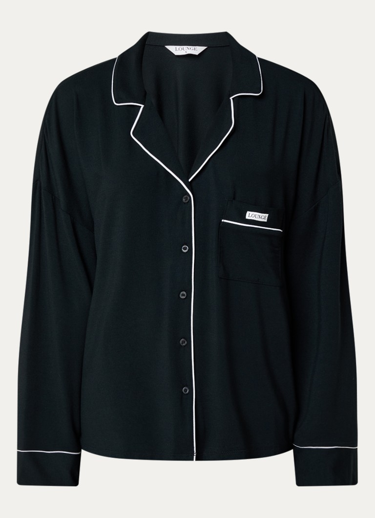 Lounge Dames Nachthemd met borstzak in de kleur Zwart, maat: XS