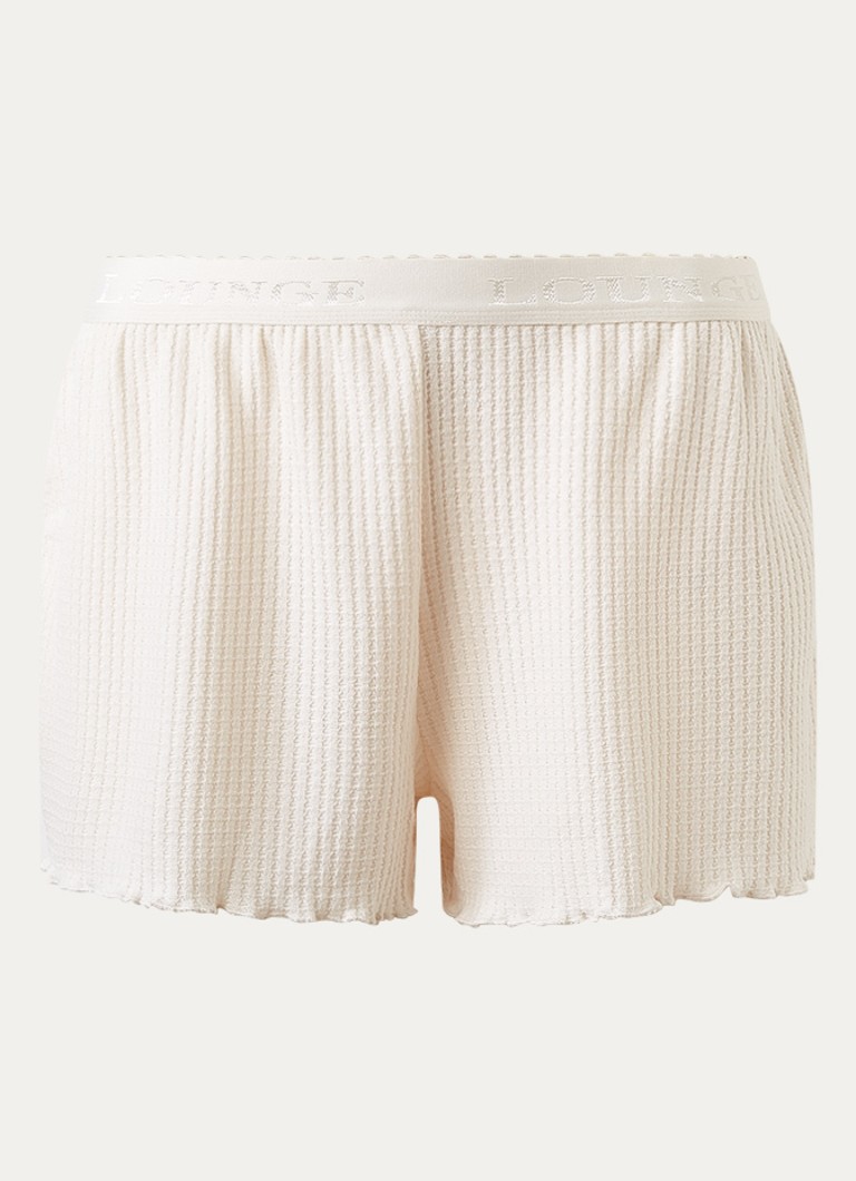 Lounge Dames Pyamashorts met logoband in de kleur Creme, maat: S