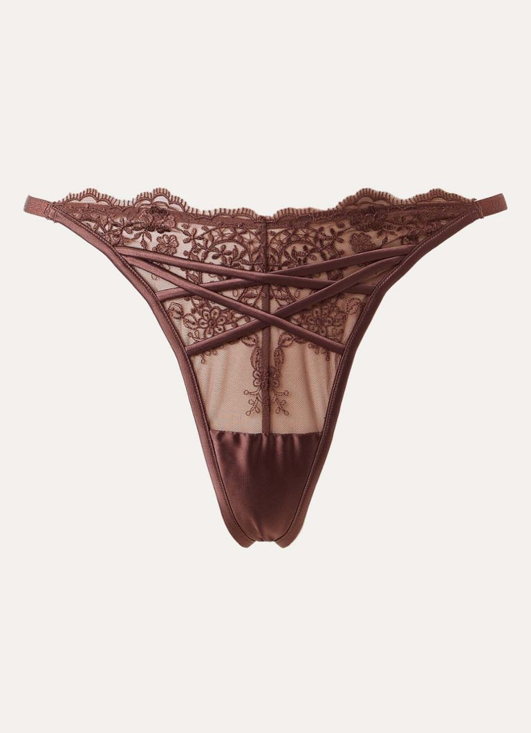 Lounge Dames Seduce string van kant in de kleur Chocoladebruin, maat: M