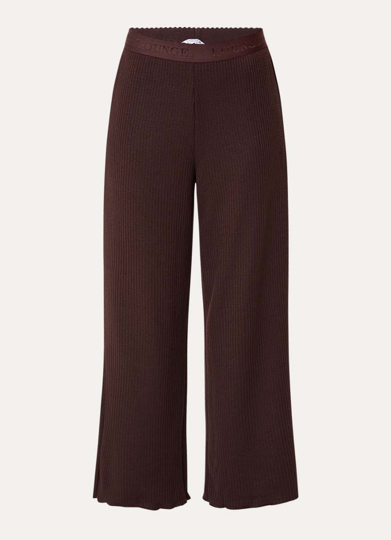 Lounge Dames Pyjamabroek met structuur in de kleur Donkerbruin, maat: S