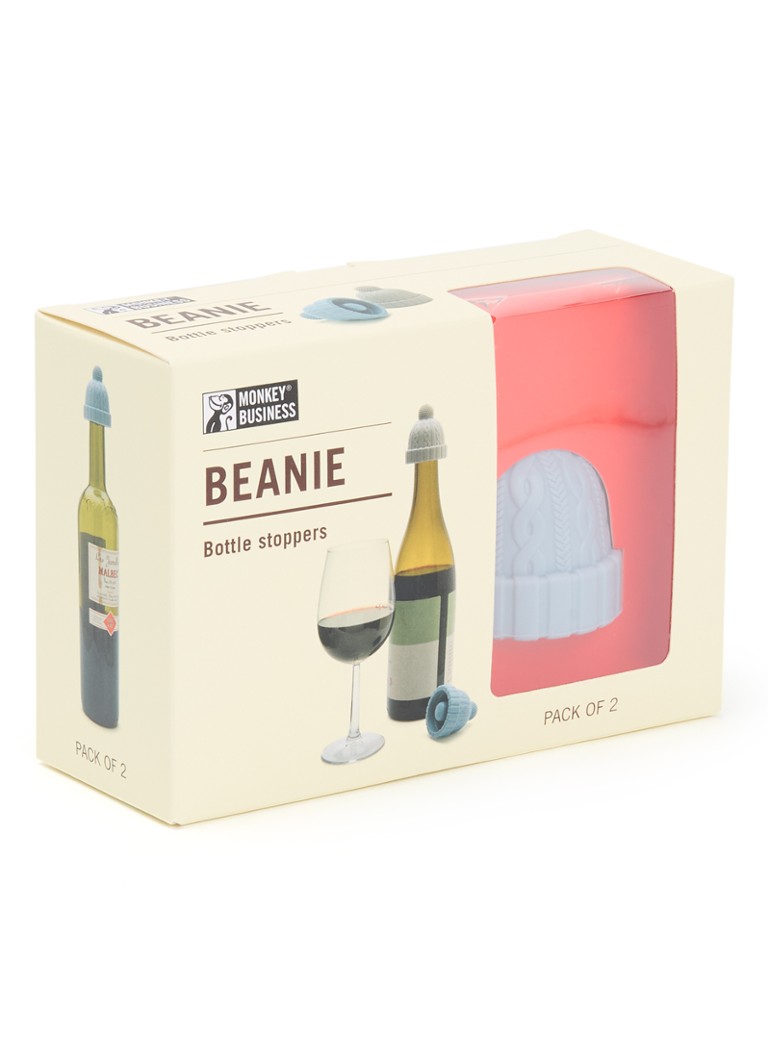 Monkey Business Beanie wijnstopper set van 2 Blauw - Deal