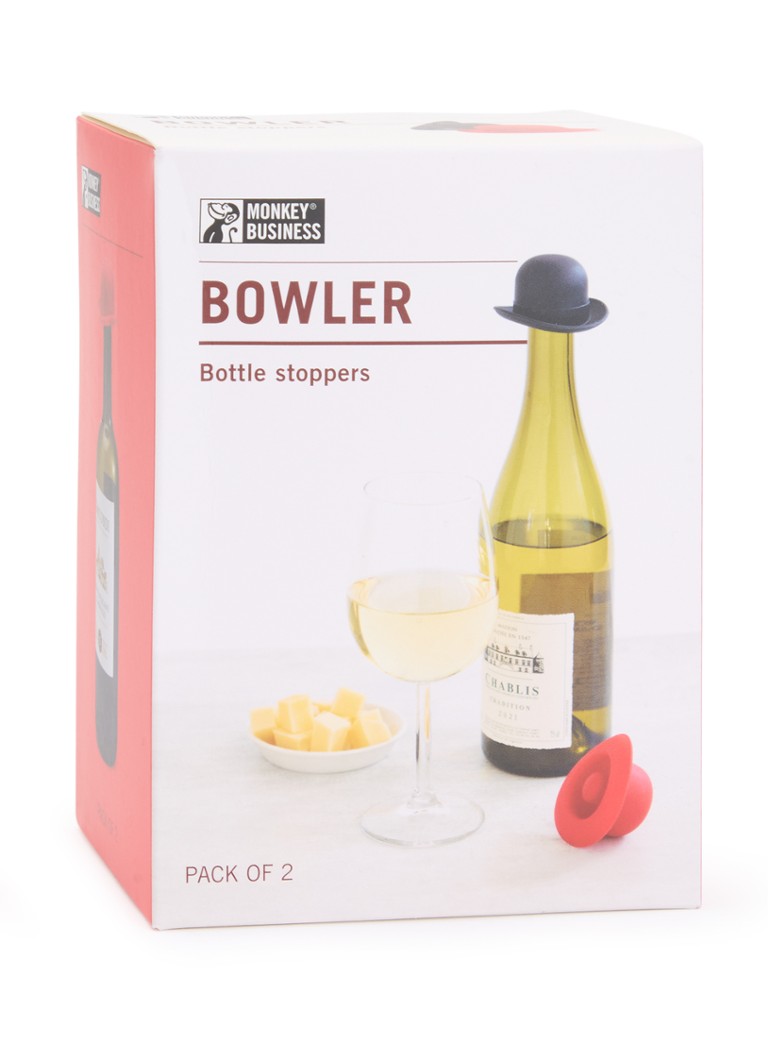 Monkey Business Bowler wijnstopper set van 2 Zwart - Deal