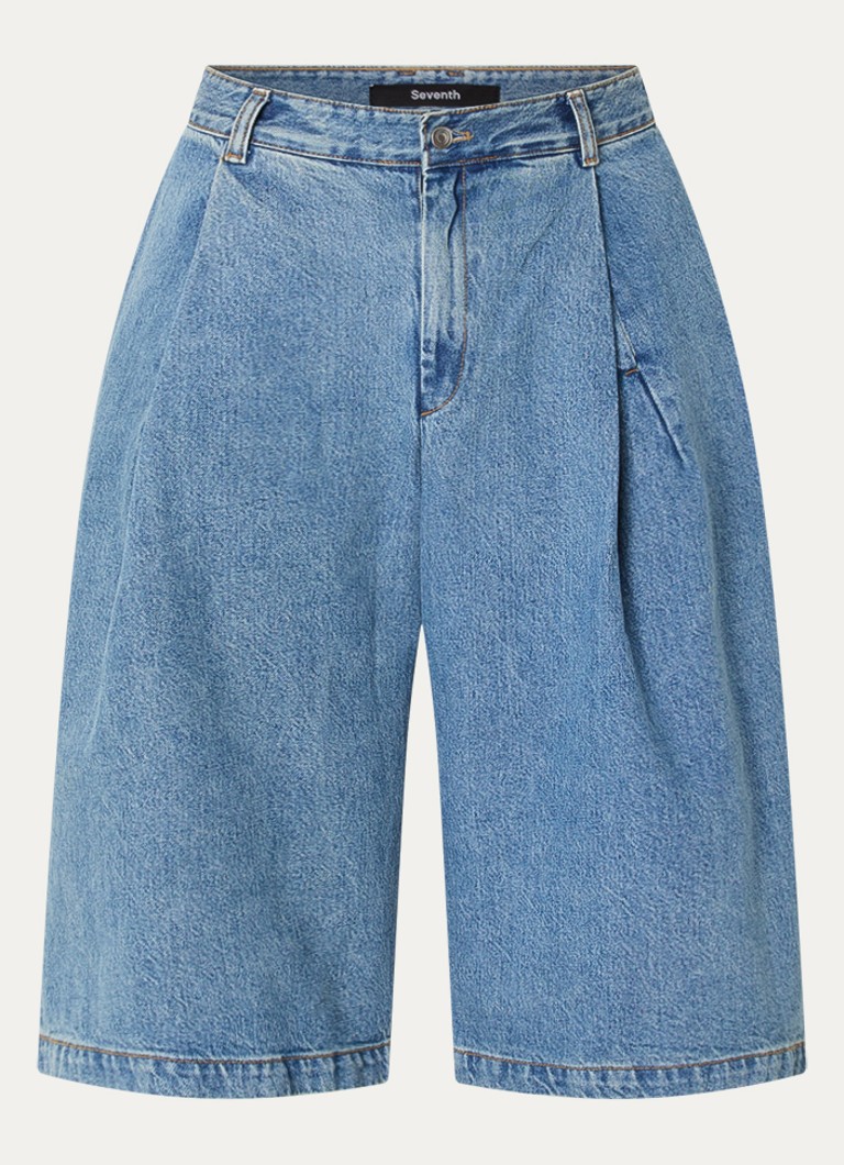 Seventh Heren 410 wide leg korte broek van denim met medium wassing in de kleur Indigo, maat: M