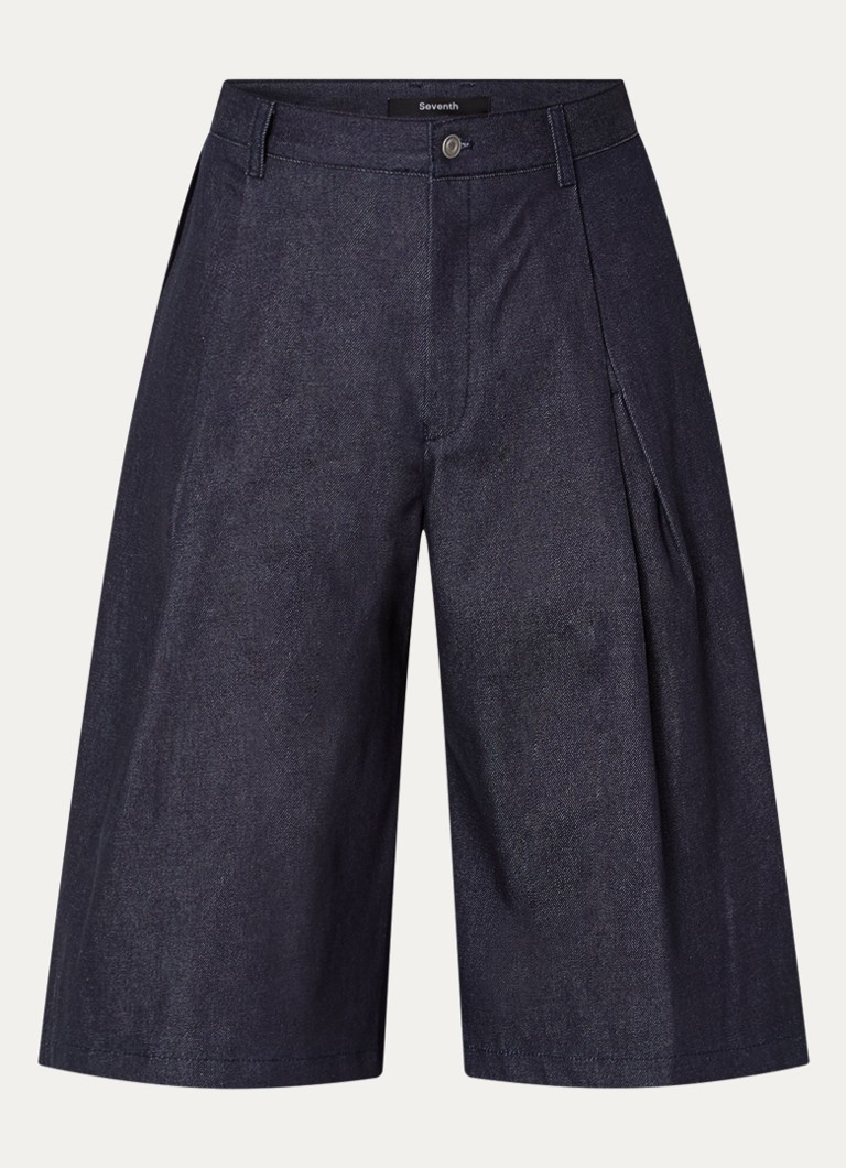 Seventh Heren Wide fit korte broek van denim met plooidetail in de kleur Indigo, maat: L