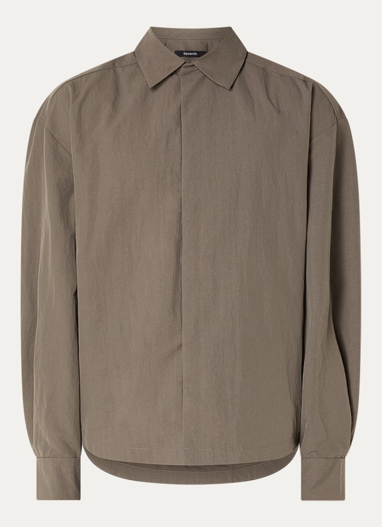 Seventh Heren Oxford overshirt met steekzakken in de kleur Beige, maat: S