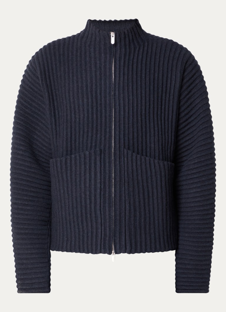 Seventh Heren Globe grofgebreid vest van merino wol in de kleur Donkerblauw, maat: L