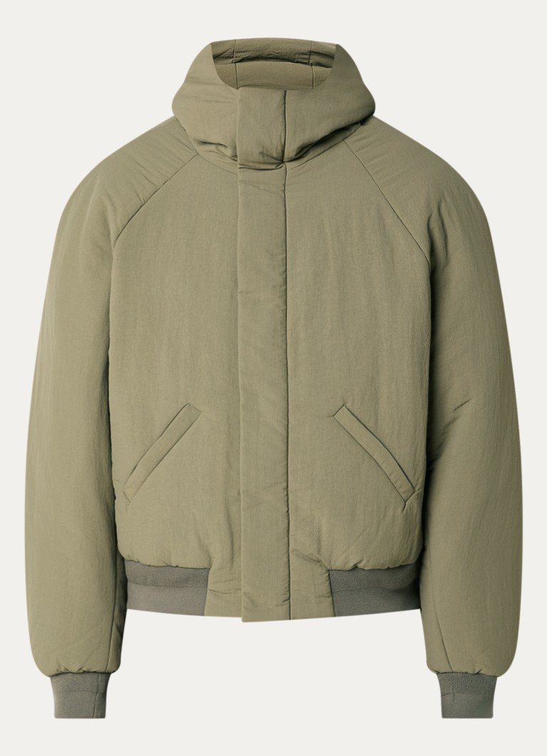 Seventh Heren Orb puffer jack van canvas met capuchon en steekzakken in de kleur Mosgroen, maat: XL