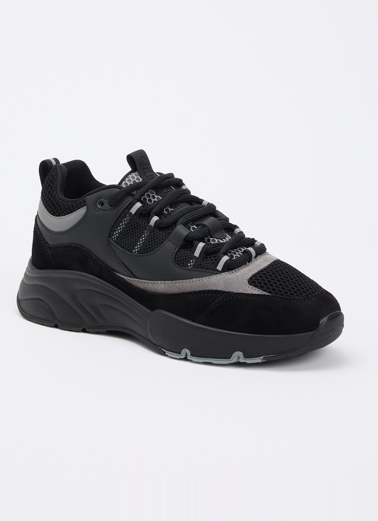 Cleens Heren Aero Runner sneaker van mesh met details van suède in de kleur Zwart, maat: 46