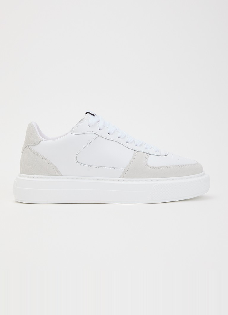 Cleens Heren Sneaker van leer met suède details in de kleur Wit, maat: 46