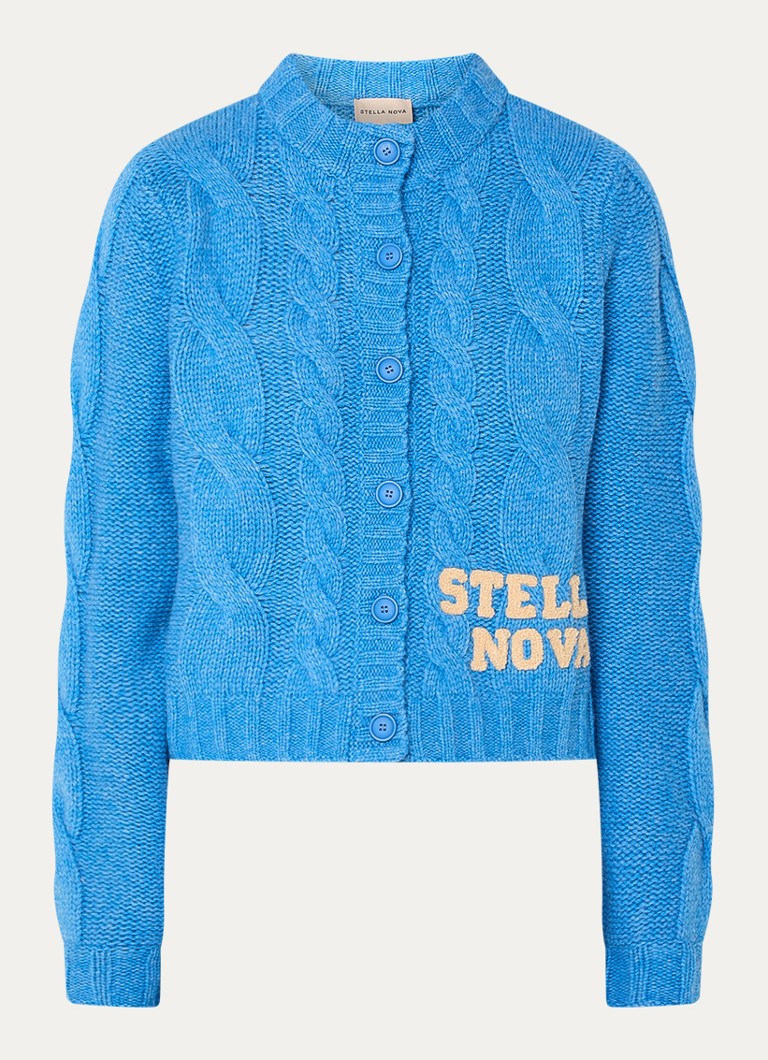 Stella Nova Dames Grofgebreide vest in wolblend met logo in de kleur Blauw, maat: 36