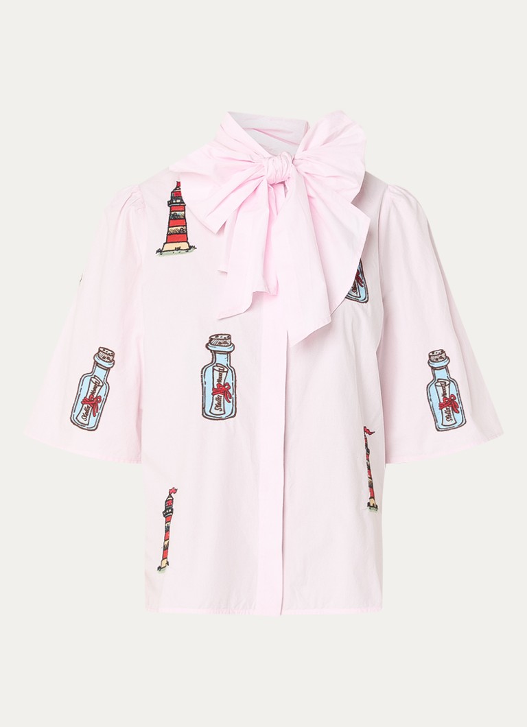Stella Nova Dames Blouse met borduring en gestrikt detail in de kleur Roze, maat: 38