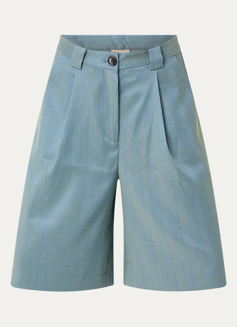 Stella Nova Dames Mid waist wide fit korte broek met visgraat dessin in de kleur Petrol, maat: 40