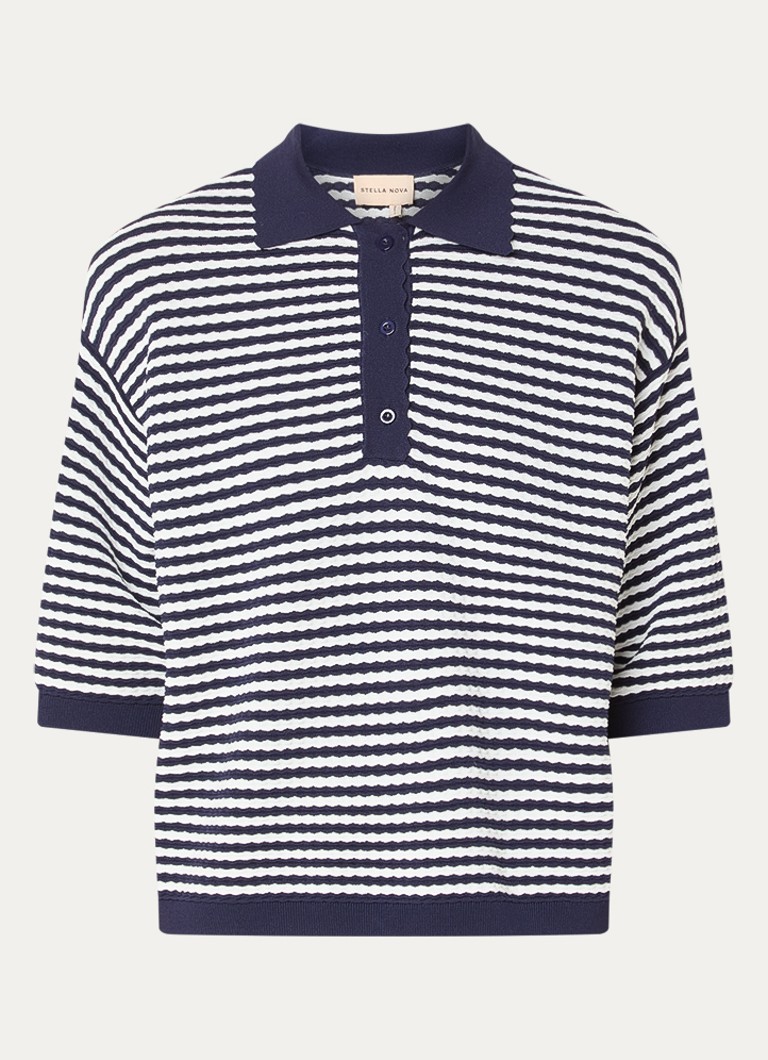 Stella Nova Dames Oversized polo met streepprint in de kleur Donkerblauw, maat: 34