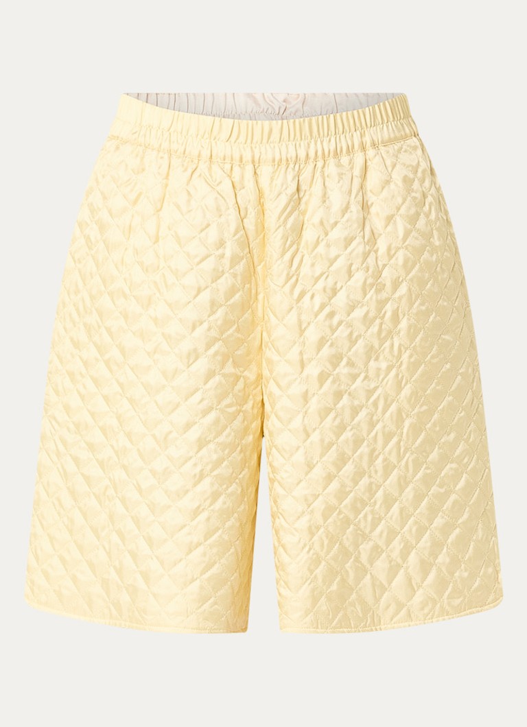 Stella Nova Dames High waist wide fit korte broek van zijde met quilt patroon in de kleur Lichtgeel, maat: 40