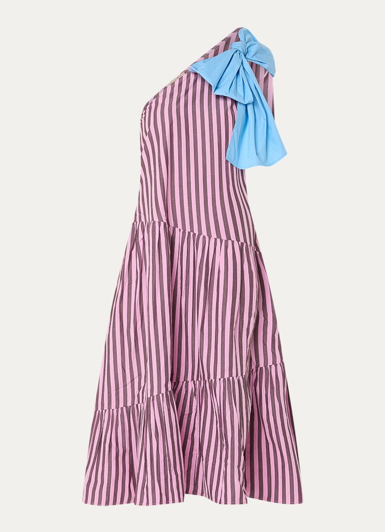 Stella Nova Dames Midi jurk met streepprint en asymmetrische hals in de kleur Roze, maat: 38