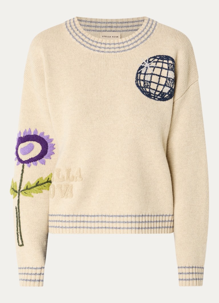 Stella Nova Dames Fijngebreide trui met borduring in de kleur Beige, maat: L