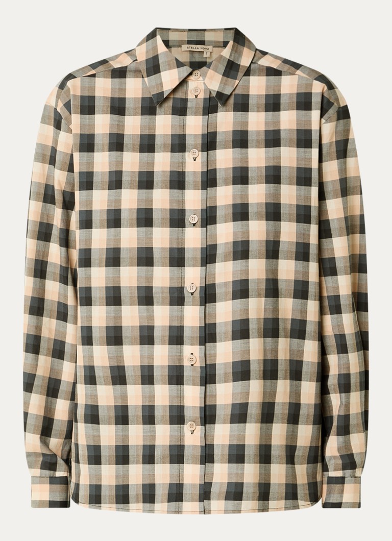 Stella Nova Dames Oversized blouse met ruitdessin in de kleur Beige, maat: 40