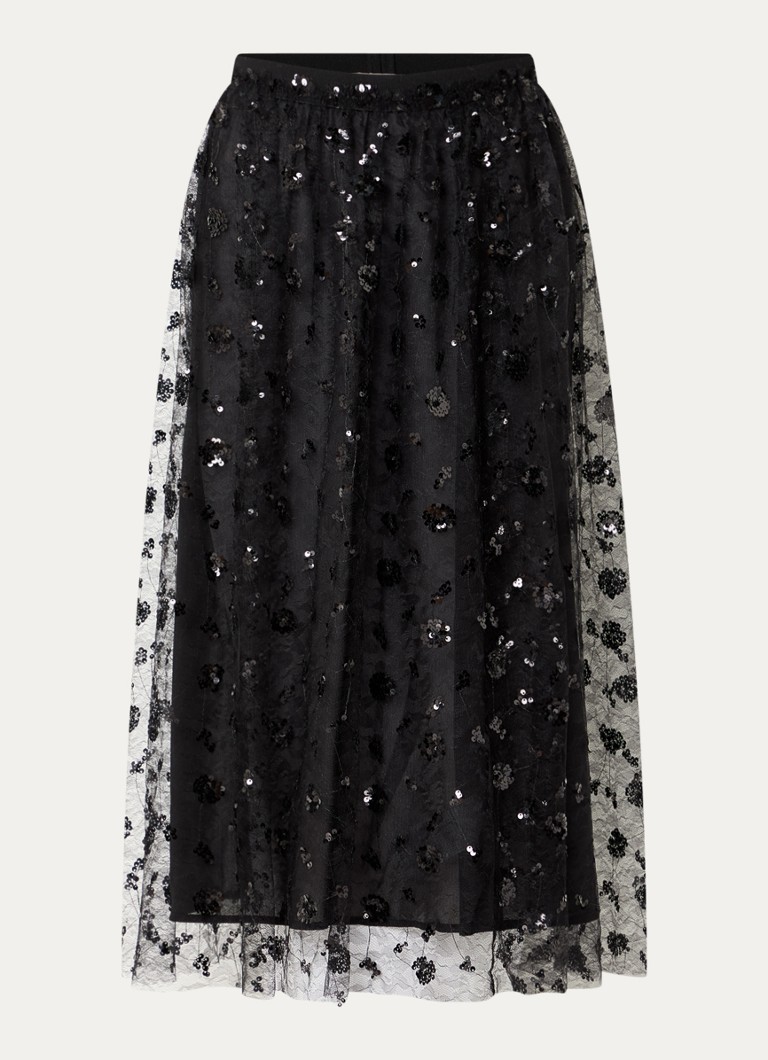 Stella Nova Dames Semi-transparante midi rok met pailletten in de kleur Zwart, maat: 40