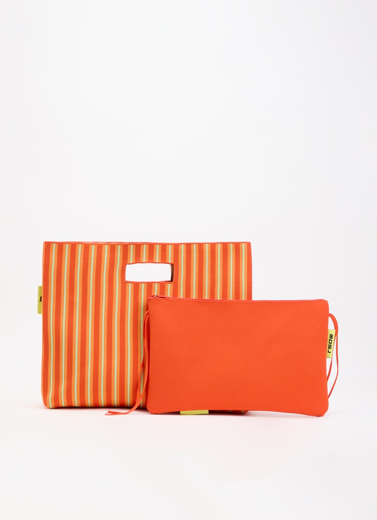 MOSJ Atelier Dames Cosmo Everything Bucket shopper met streepprint en uitneembaar etui in de kleur Oranje, maat: ONE SIZE