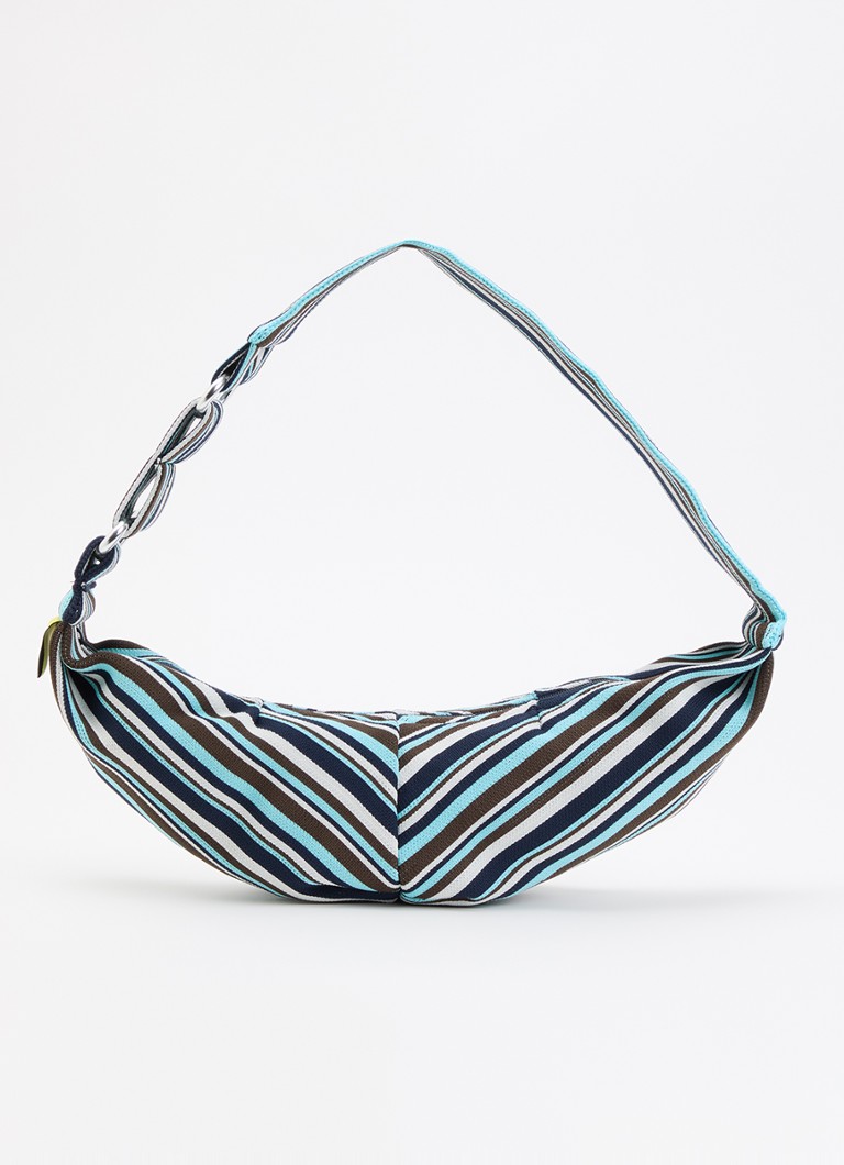 MOSJ Atelier Dames Little Bobby City crossbodytas met streepprint en verstelbare schouderriem in de kleur Aquablauw, maat: ONE SIZE