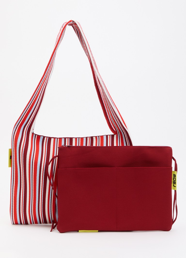 MOSJ Atelier Dames The Ruby Boxer crossbodytas met streepprint en uitneembaar etui in de kleur Bordeauxrood, maat: ONE SIZE