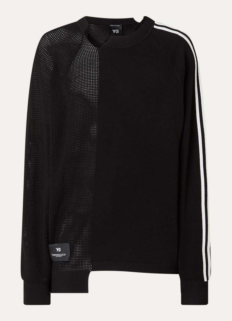 Y-3 Heren Sweater met opengewerkt dessin in de kleur Zwart, maat: L