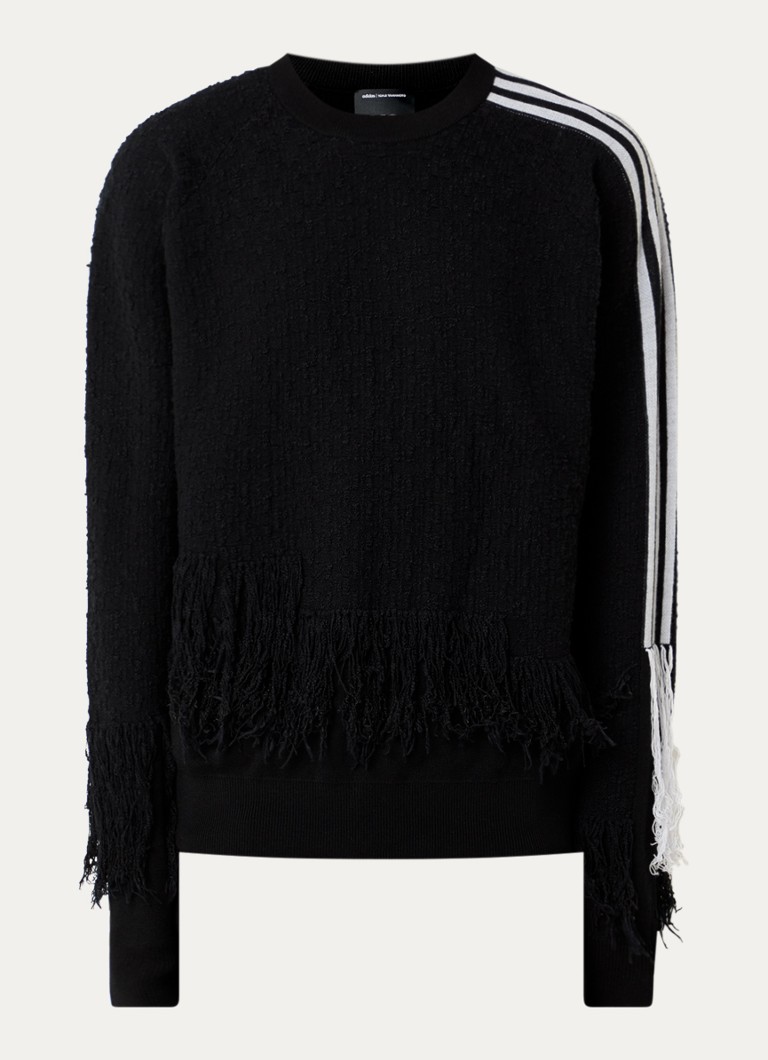 Y-3 Heren Sweater met jacquard dessin en franjes in de kleur Zwart, maat: L
