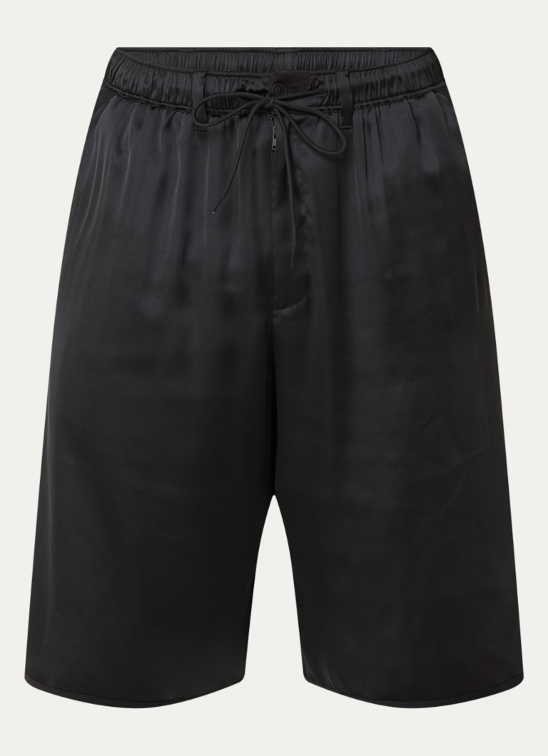 Y-3 Heren Loose fit korte broek van satijn in de kleur Zwart, maat: XL
