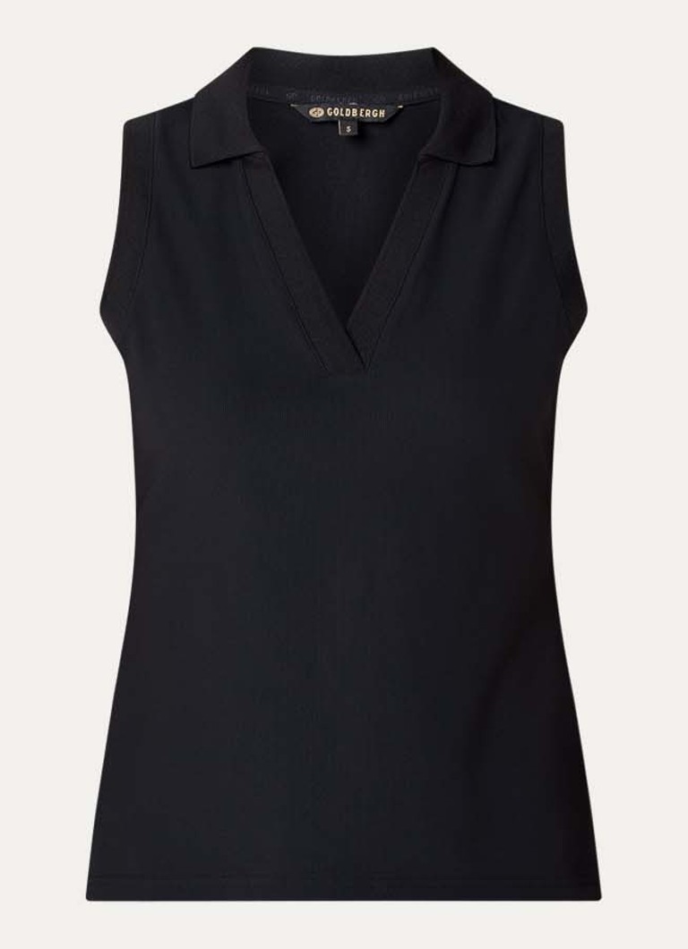 Goldbergh Dames Caroline top met ribstructuur en polokraag in de kleur Zwart, maat: XL