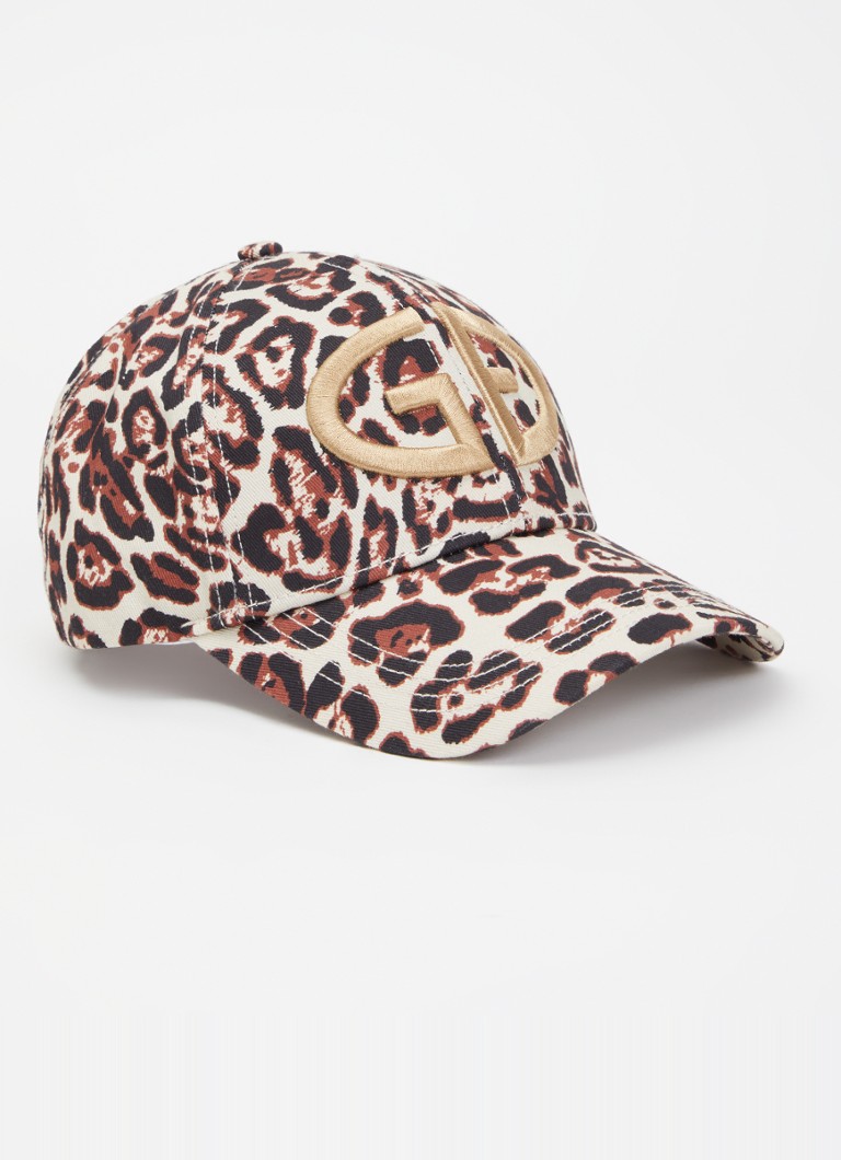 Goldbergh Dames Caterina pet met logoborduring en panterprint in de kleur Creme, maat: ONE SIZE